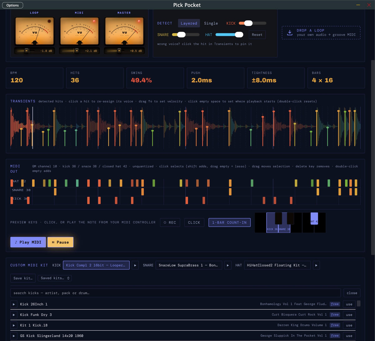 Pick Pocket - Audio to MIDI Drum Plug-In - Yurt Rock
