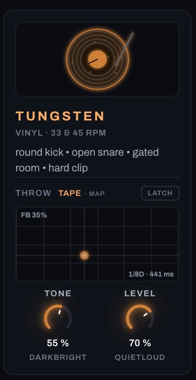 Tungsten — vinyl playback at 33 and 45 RPM